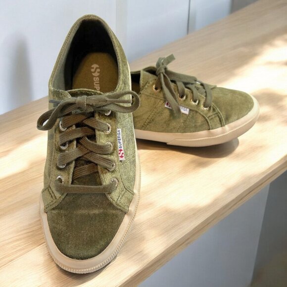 Superga 2750 green crushed velvet sneakers SIZE 7 US/ 37.5 EU - Picture 1 of 10